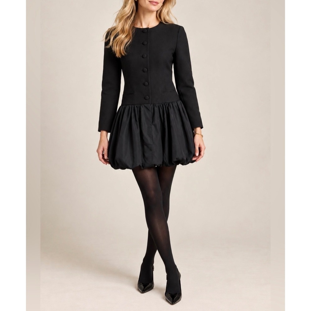 J.Crew Lady Jacket Mixy Dress Womens 4 Black Bubble Hem Drop Waist Button Mini